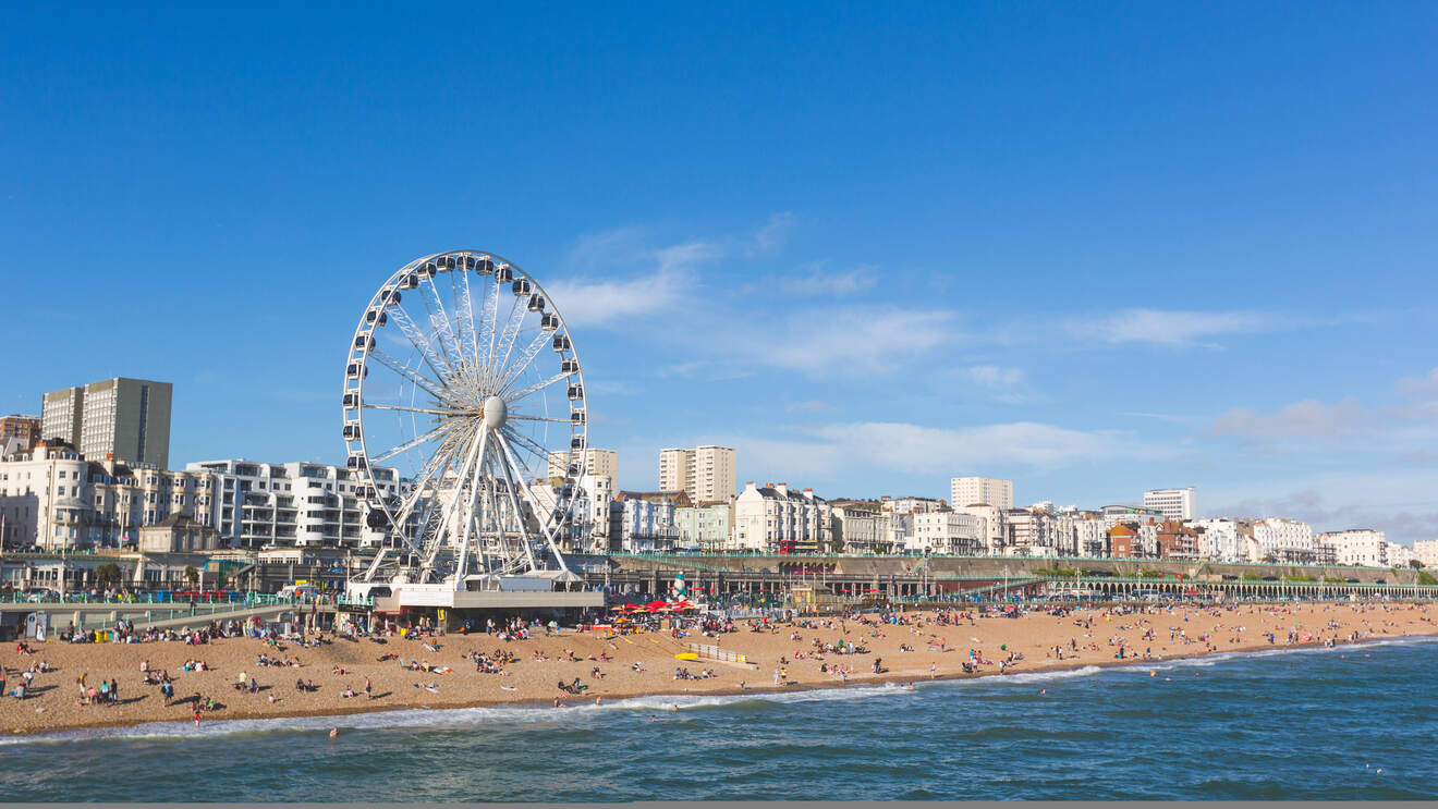 photo of the famous Brighton beach area with a large Ferris wheel, one of the best places where to stay in Brighton